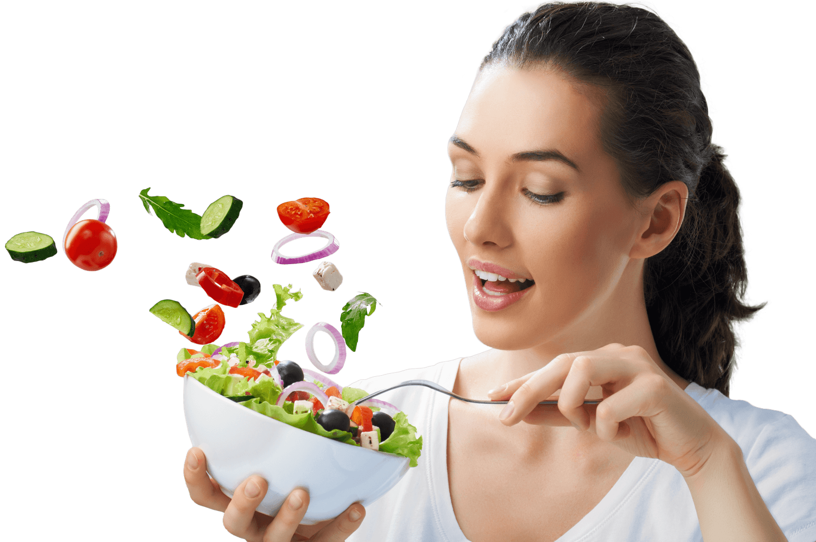 Une cliente qui mange sa salade